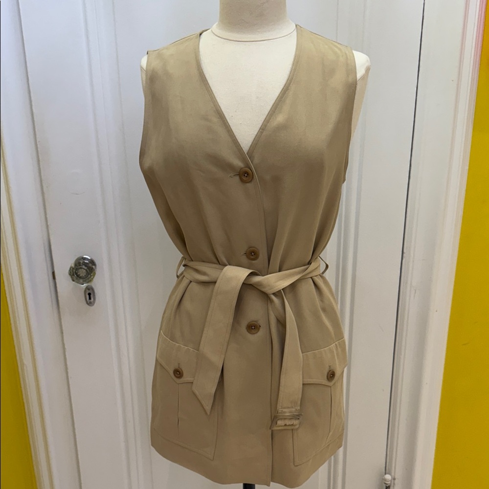 Boho chic Elegant Beige Sleeveless Silk Vest with Belt sz 8